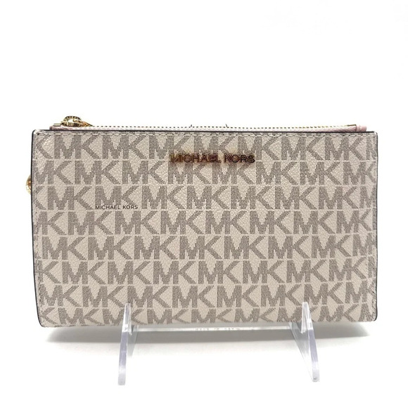 Michael Kors Large Double Zip Wallet Wristlet Vanilla/Light Pink - Picture 1 of 10